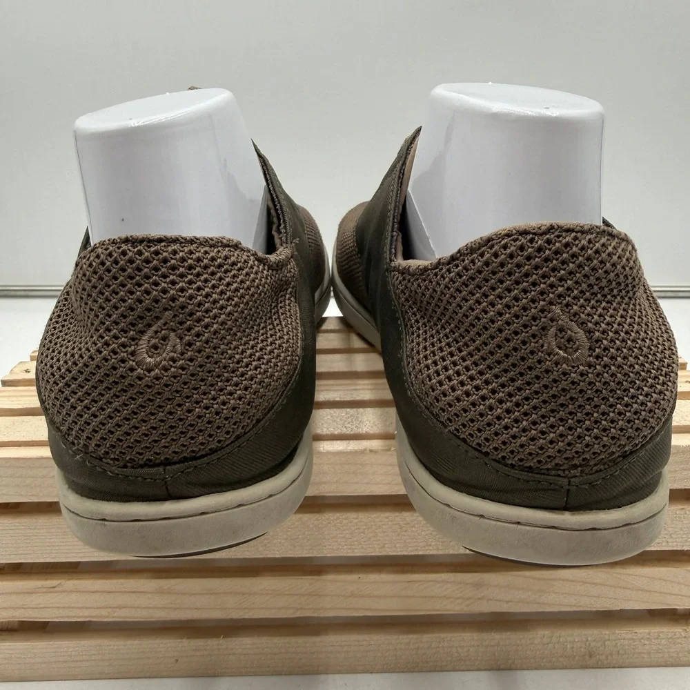 OluKai Nohea Moku Mesh Boat Shoes Drop-In Heel Brown Mens US 10 EUR 43